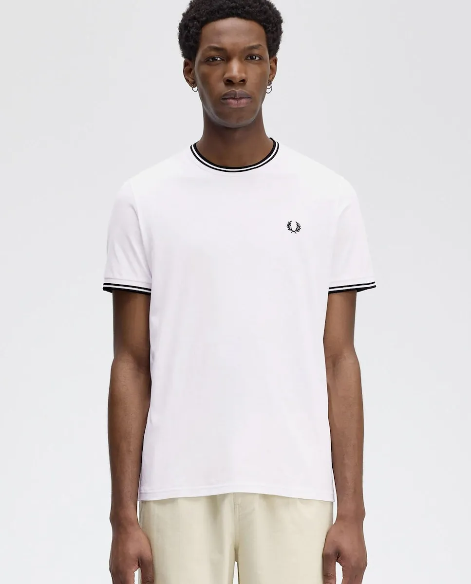 

Мужская футболка с коротким рукавом и отделкой с двумя полосками Fred Perry, белый/черный