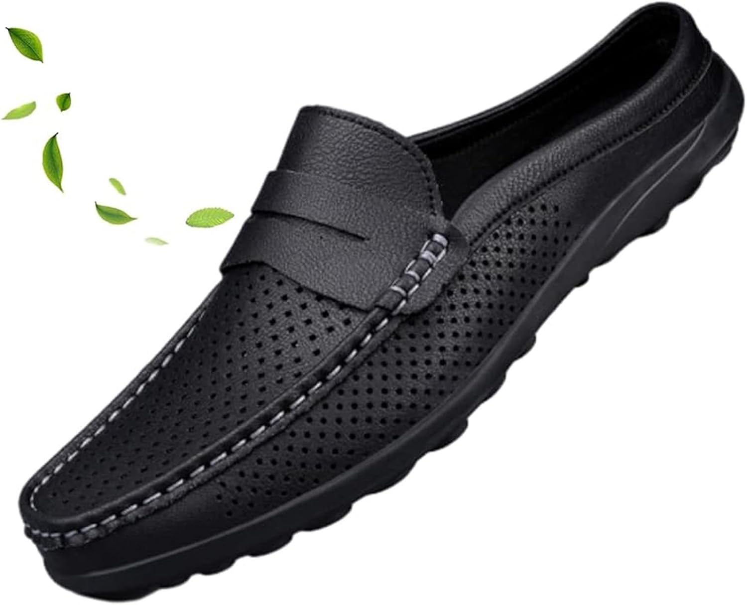 

Мужские кожаные шлепанцы с вырезами, слипоны-мюли, дышащие тапочки с открытой пяткой, повседневные летние сандалии-мокасины Zplmide, черный
