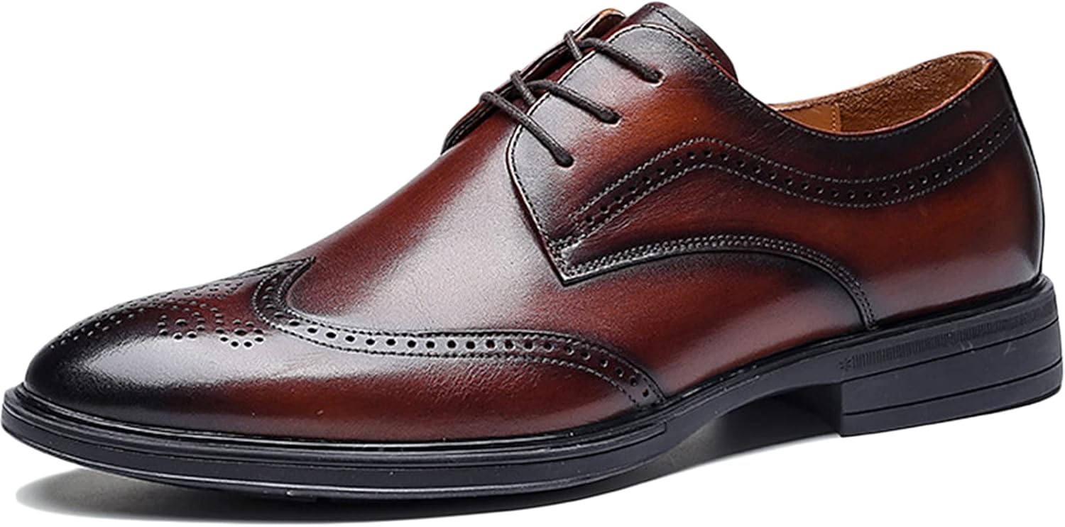 

Мужские кожаные коричневые туфли Oxfords WKNBEU с крылом, деловые классические свадебные формальные кожаные туфли на шнуровке для выпускного и вечеринки, красные - US7/UK6/EU39