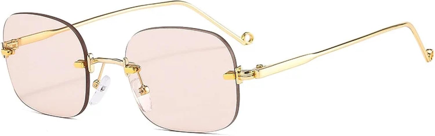 

Маленькие солнцезащитные очки без оправы для женщин, модные панк-очки для мужчин, без оправы, синие линзы, прозрачные линзы, защита от УФ-излучения UV400 VVTWSSW, C9gold-lightbrown