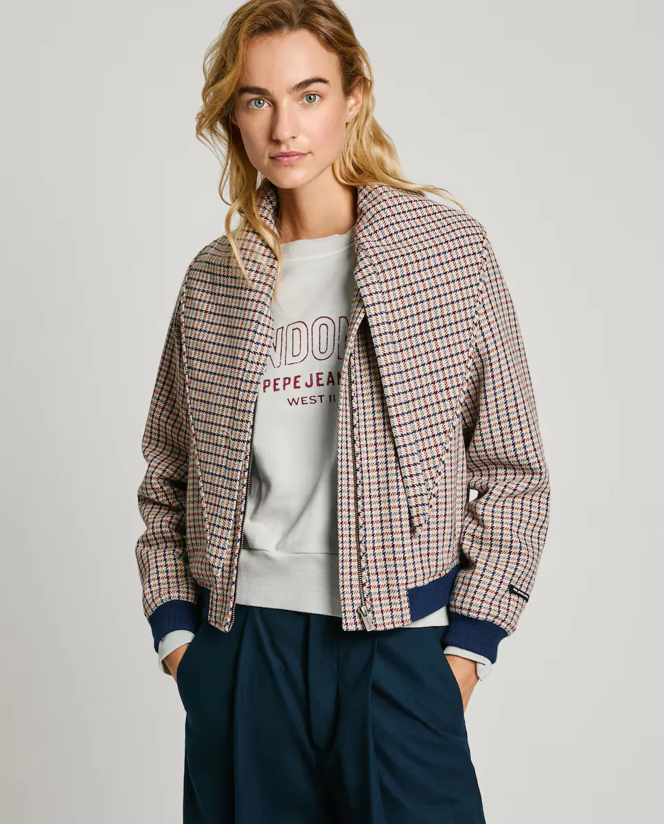 

Женская куртка на молнии с принтом «гусиные лапки» Pepe Jeans, бежевый