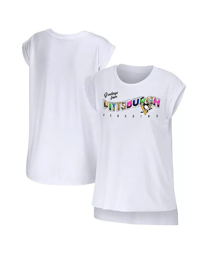 

Женская белая футболка Hello From Muscle Pittsburgh Penguins Wear By Erin Andrews