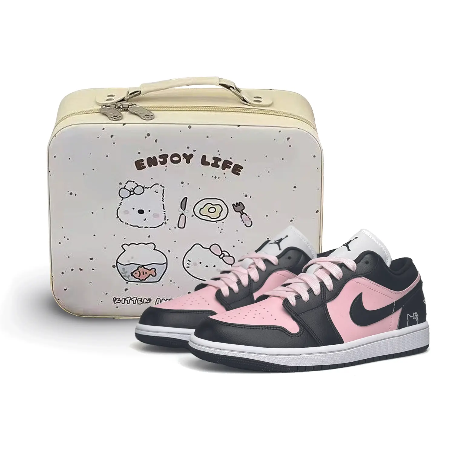 

Jordan Кроссовки Air 1 Dreamy Pink Kitty Adventure Box противоскользящие низкие винтажные баскетбольные для женщин черно-розовые, цвет Black Pink