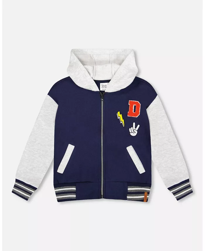 

Большая толстовка с капюшоном и молнией для мальчиков темно-синяя Deux Par Deux