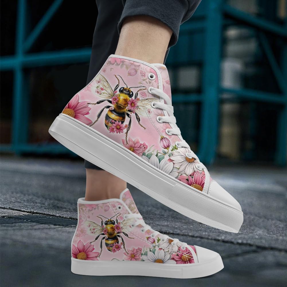 Кеды Chebing Bee высокие на шнуровке из холщовой ткани, повседневная обувь для мужчин и женщин, розовый — фото 2