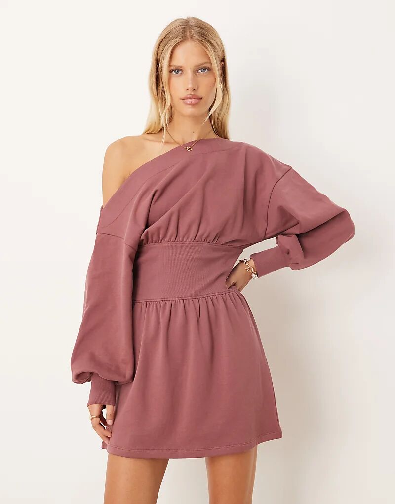 

Хлопковое мини-платье ASOS DESIGN на одно плечо с разрезом по горловине и эластичной талией, насыщенного розового цвета