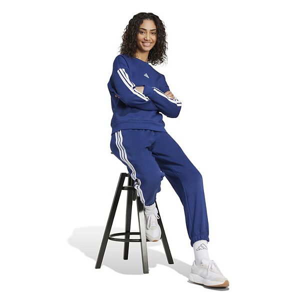 Женский флисовый свитшот essentials с тремя полосками Adidas, Dark Blue White — фото 3