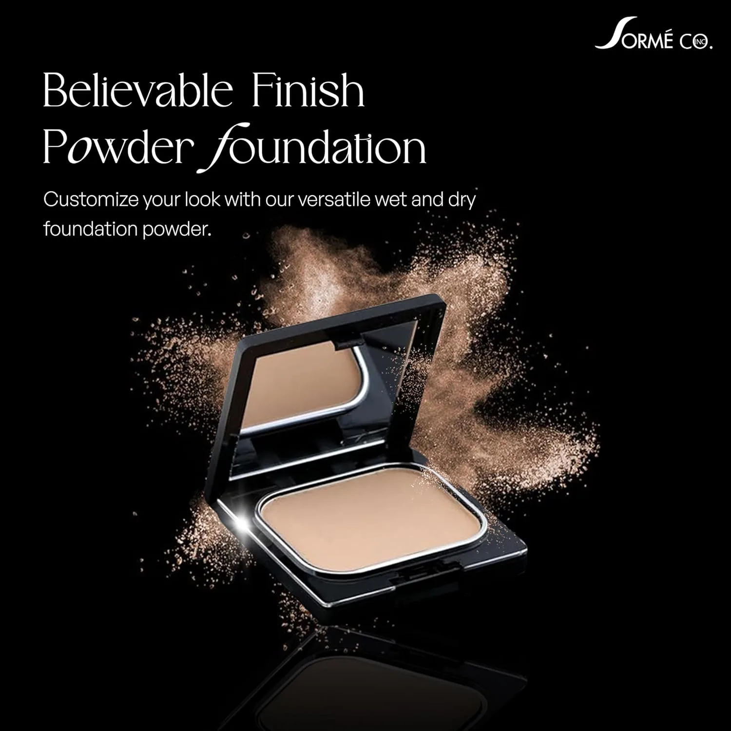 SORMÉ Believable Wet & Dry Finish Powder Foundation без отдушек с витамином C, увлажняющая, омолаживающая с альфа-гидроксикислотами, среднее и полное покрытие, безупречный, молодой и сияющий финиш, 25 мл, Pure Beige — фото 2
