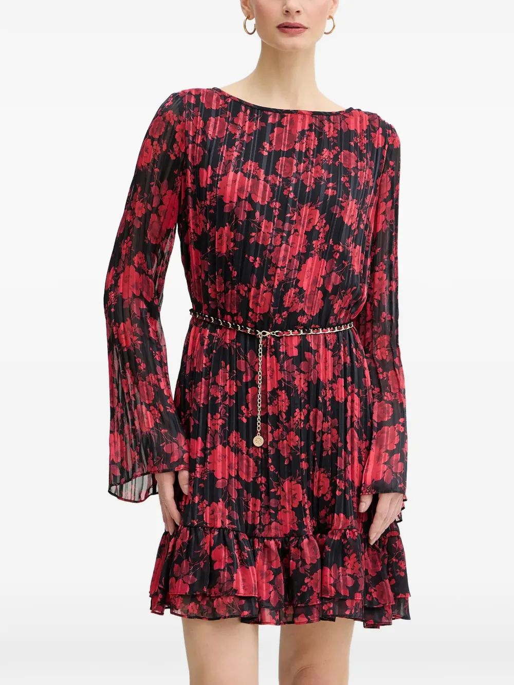 

Платье мини с цветочным принтом и плиссировкой Guess Usa, черный