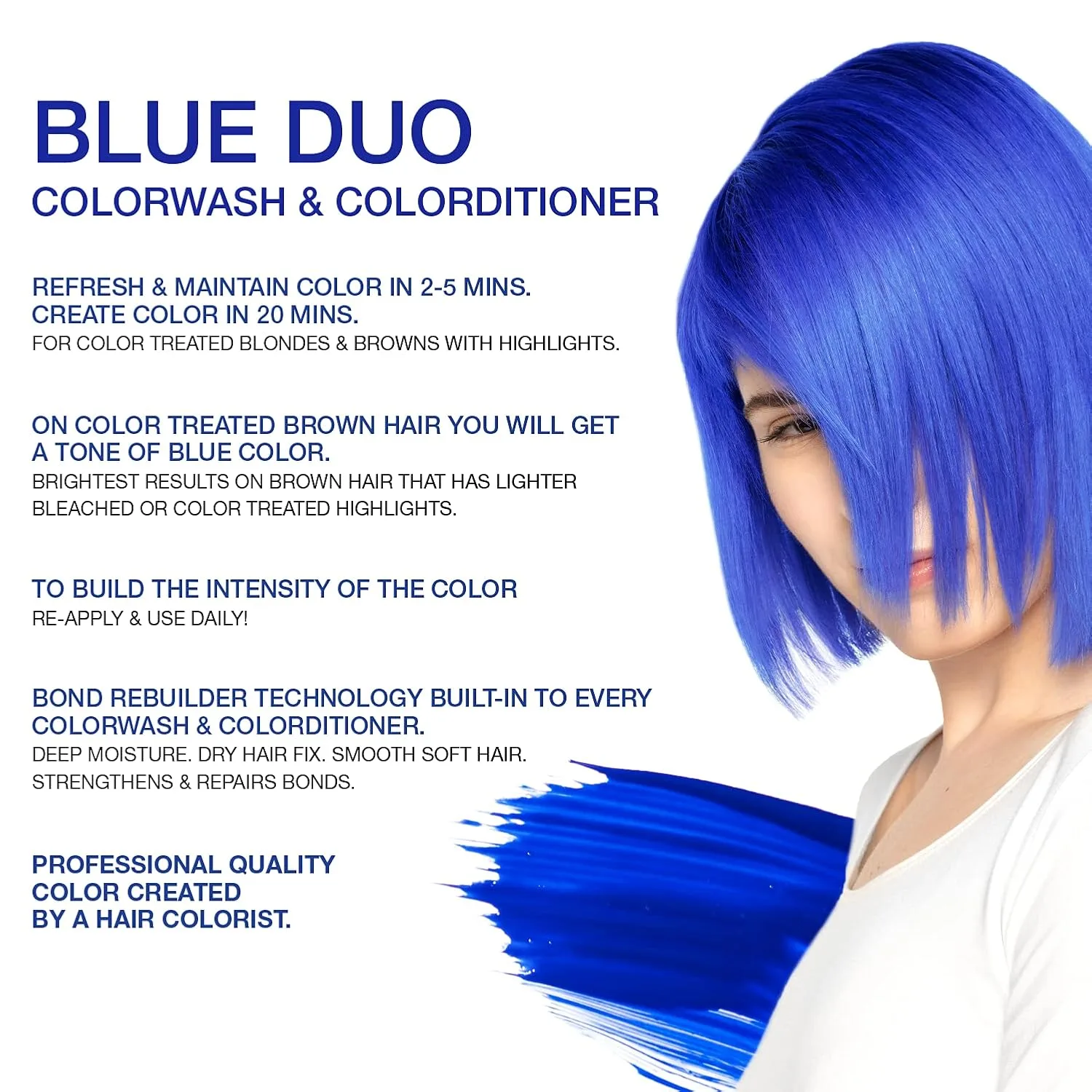 Celeb Luxury Intense Color Depositing Colorwash шампунь + BondFix восстановитель, веганская краска для волос, на основе растений, полуперманентный цвет, наборы Viral и Gem Lites, Blue — фото 2