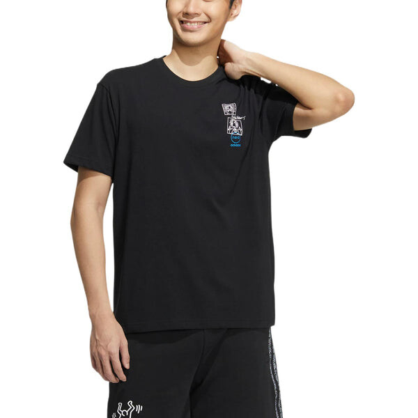 Футболка adidas neo x Keith Haring Crossover Cartoon Earth Pattern Printing Short Sleeve Black, черный — фото 2