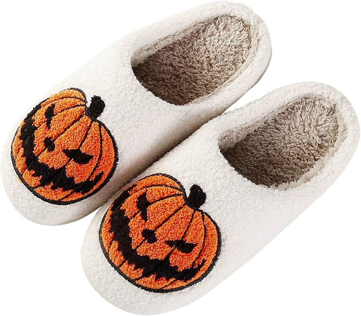 

Хэллоуинские тапочки с тыквой для женщин и мужчин, страшные шлепанцы, мягкие плюшевые домашние тапочки для дома и улицы Qubuwalk, желтый
