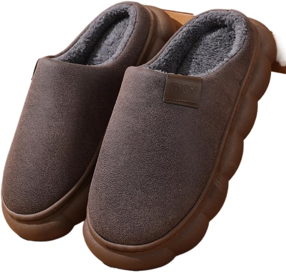 

Мужские домашние тапочки из замши премиум-класса с термоэффектом, противоскользящие, мягкие и теплые с пушистой подкладкой, подошва с эффектом памяти Generic, серый