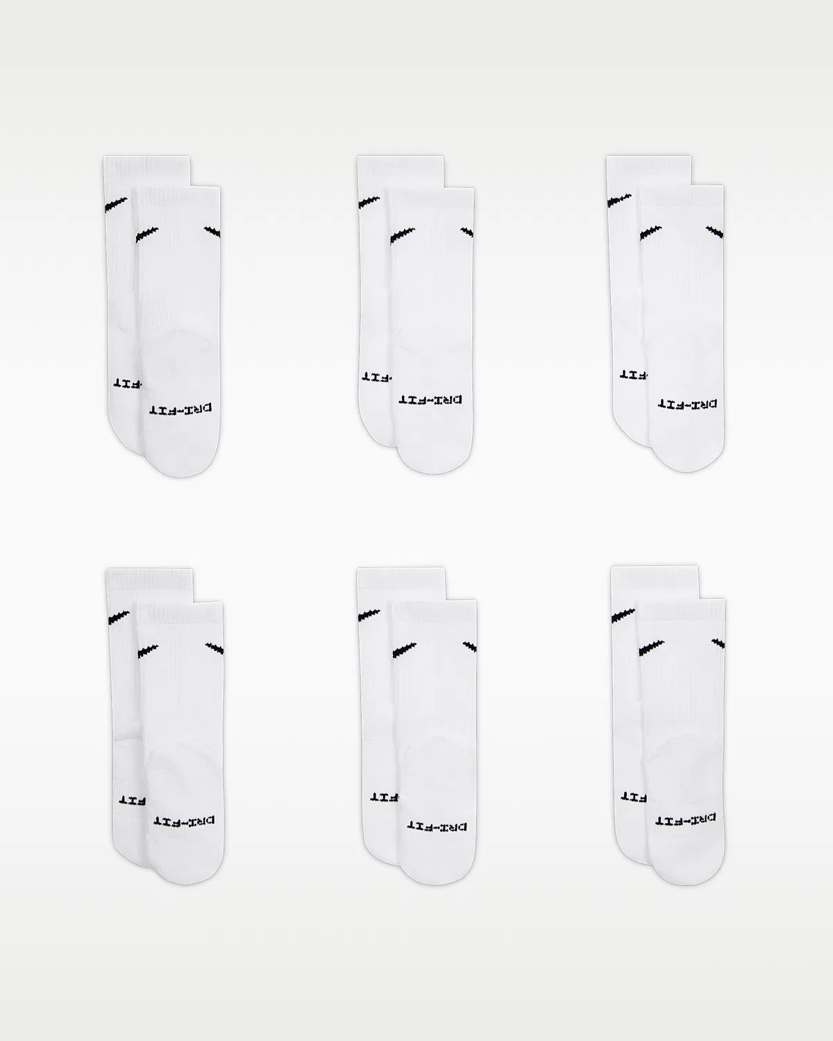 Детские носки Nike Dri-FIT Elevated Everyday Crew (6 пар), White — фото 3