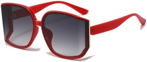 

Солнцезащитные очки большого размера 2026 для женщин, массивная оправа, роскошные солнцезащитные очки с изогнутыми линзами, C7, красно-серый, один размер MTZJH, One Color