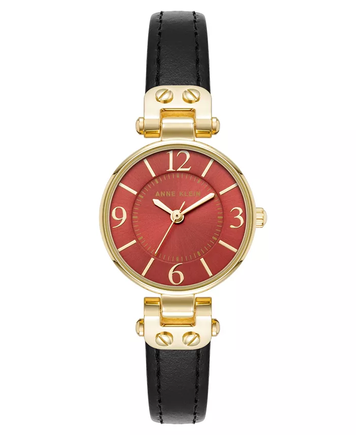 

Женские часы Quartz Black Essential с кожаным ремешком и металлическим браслетом золотистого оттенка, 26 мм Anne Klein