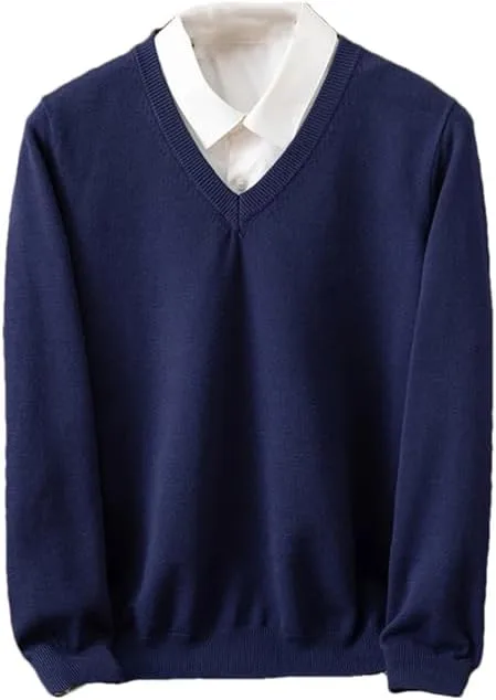 

Мужской вязаный свитер с V-образным вырезом и длинными рукавами