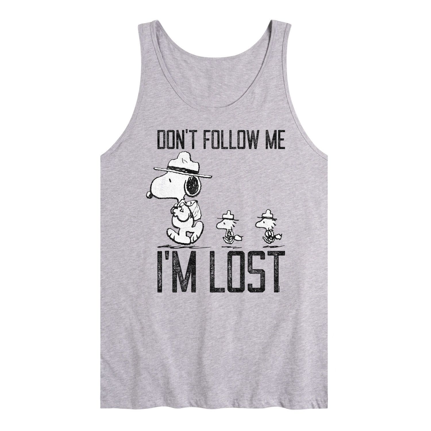 

Мужская майка с рисунком Peanuts Snoopy Woodstock Don't Follow Me I'm Lost Licensed Character