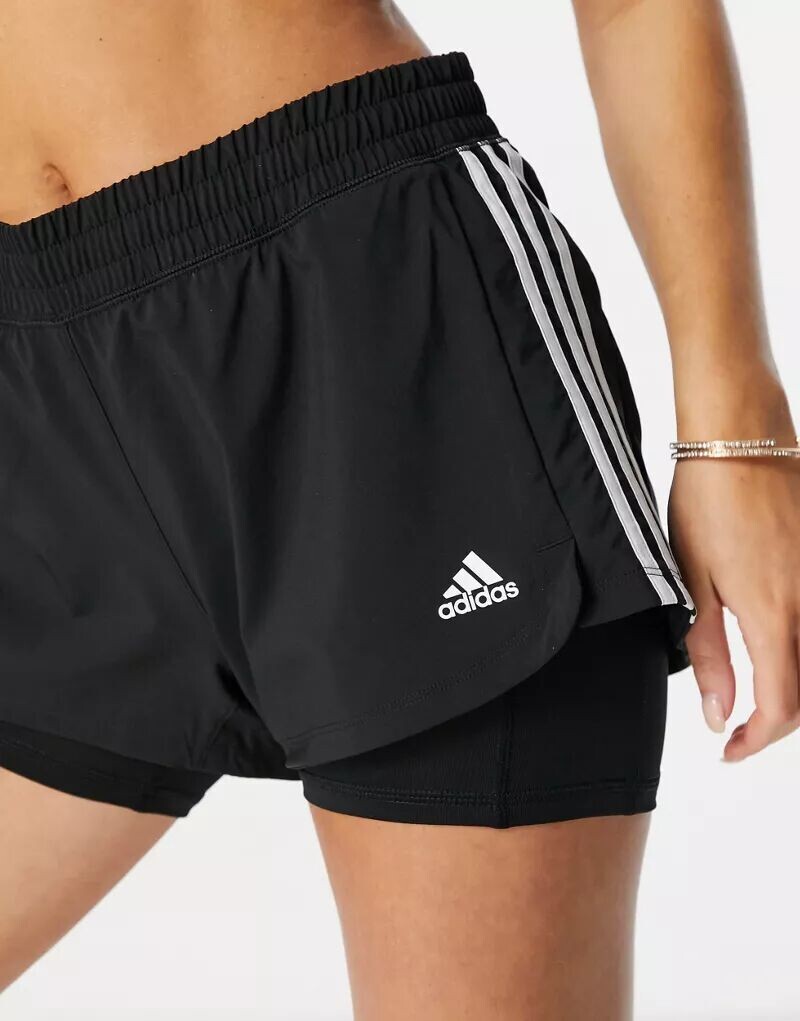 

Черные шорты в полоску 2-в-1 adidas Training Pacer adidas performance