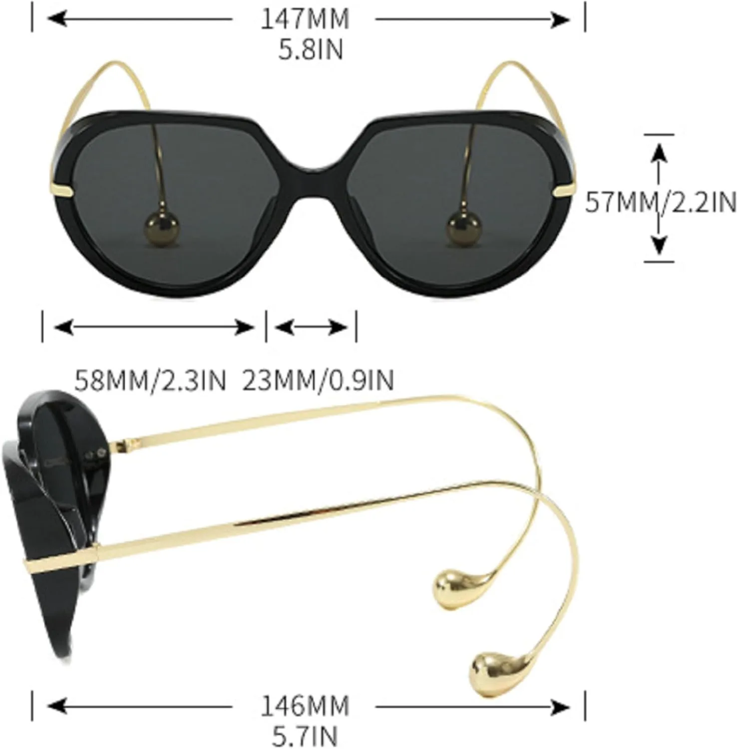 

Женские ретро-солнцезащитные очки овальной формы с золотыми заушниками, защита от УФ-излучения UV400, модные очки для вождения, пляжа и путешествий mincl, Black