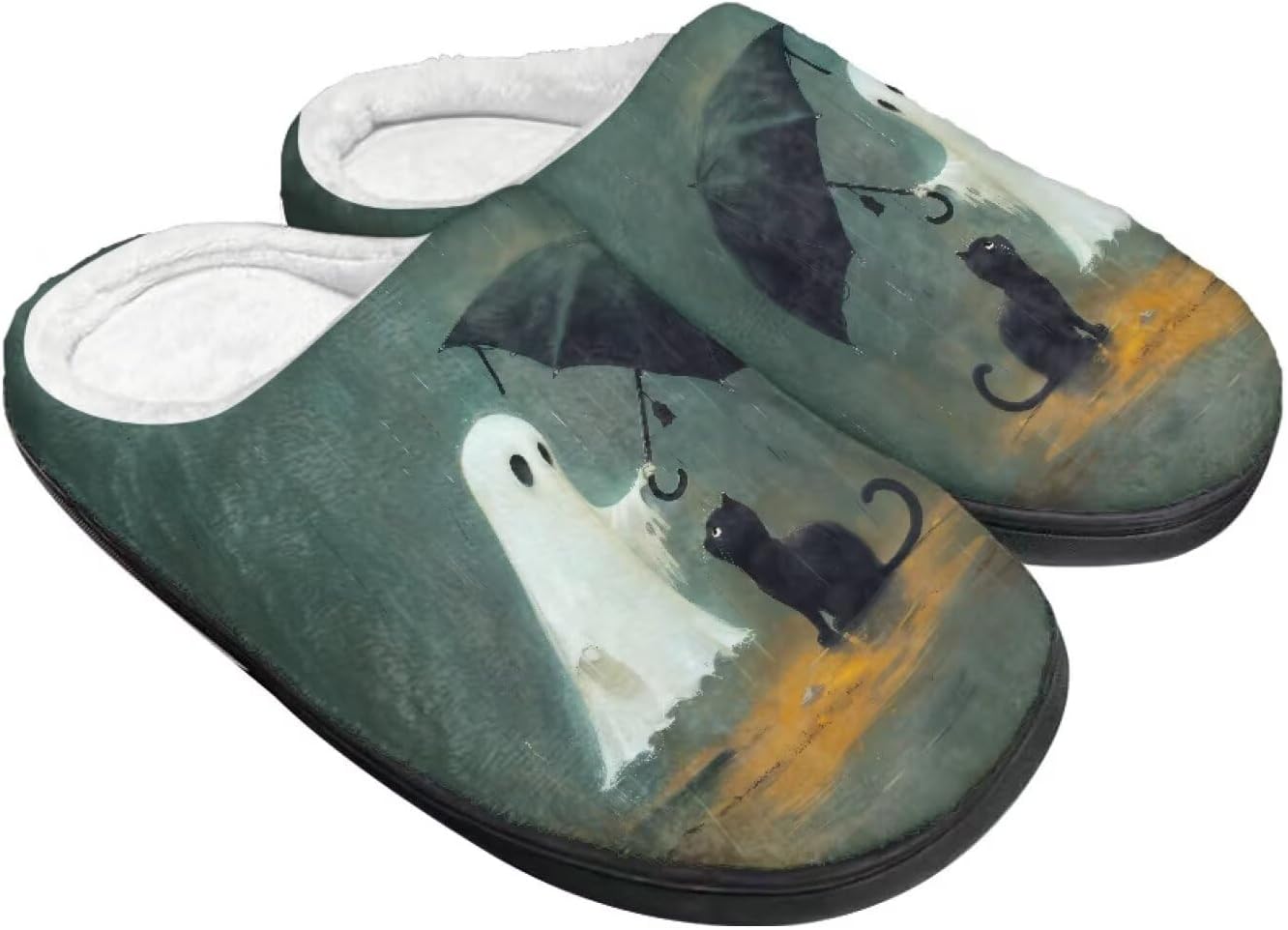 

Теплые тапочки для пары и семьи на осень и зиму для дома с нескользящей мягкой подошвой, обувь для женщин и мужчин, Хэллоуин Giftpuzz, Ghost Cat Umbrella