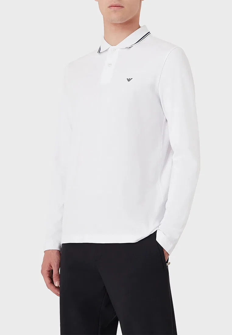 Мужское поло с длинным рукавом, белое, модель 8N1FB5 1JPTZ, Polo Emporio Armani — фото 3