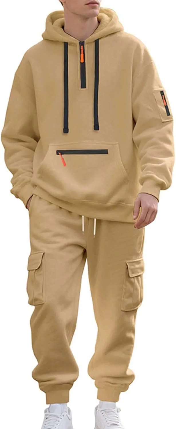 Толстовка и брюки из рипстоп-хлопка, мужской спортивный костюм, A01_khaki — фото 3