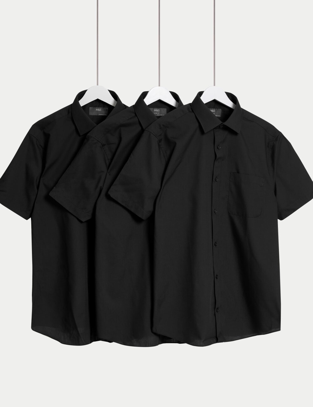 

3pk Slim Fit Easy Iron Рубашки с коротким рукавом Marks & Spencer, черный