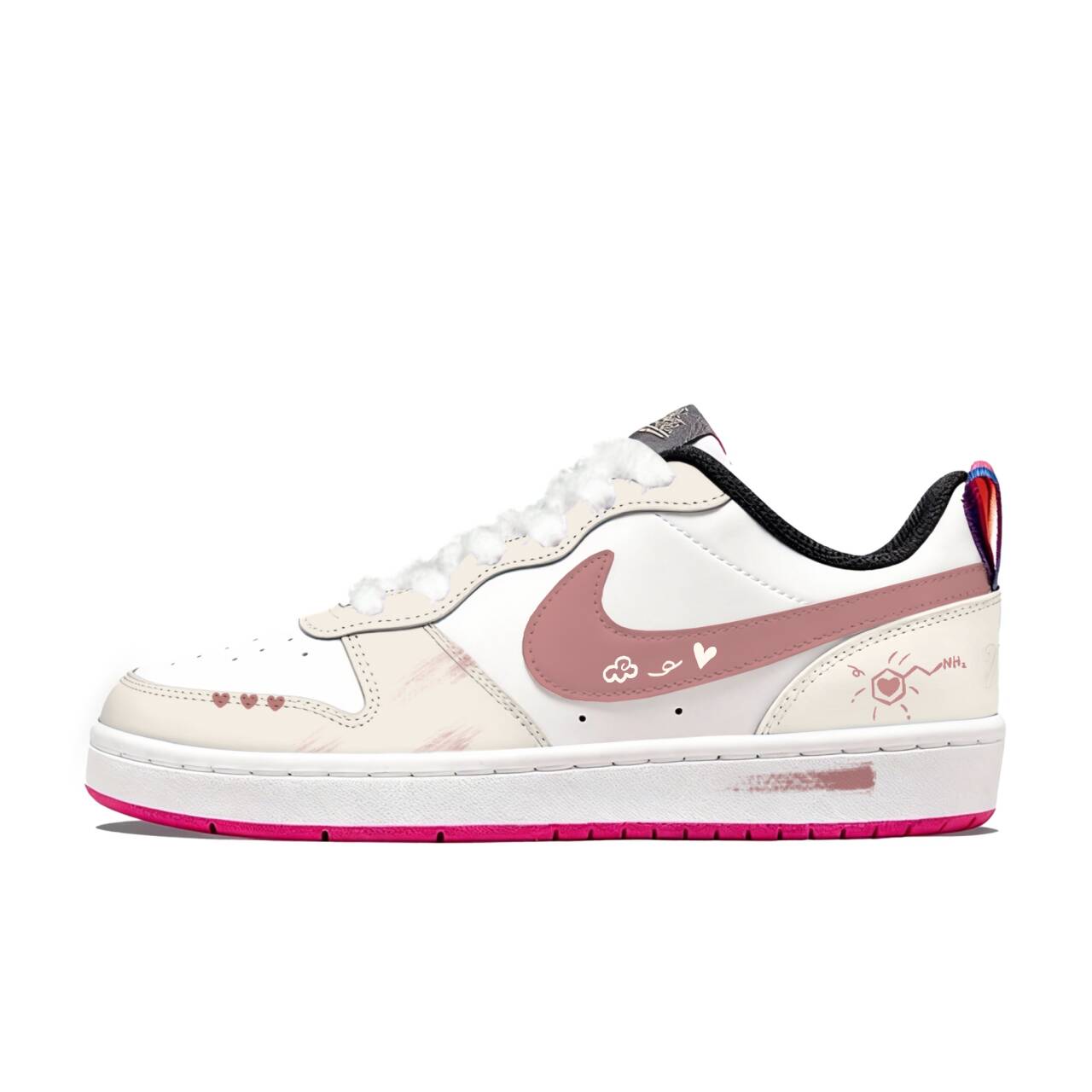 

Nike Court Borough Synthetic Leather Slip Resistant Abrasion Resistant Low top Skateboard Shoes Pink Beige Teenagers