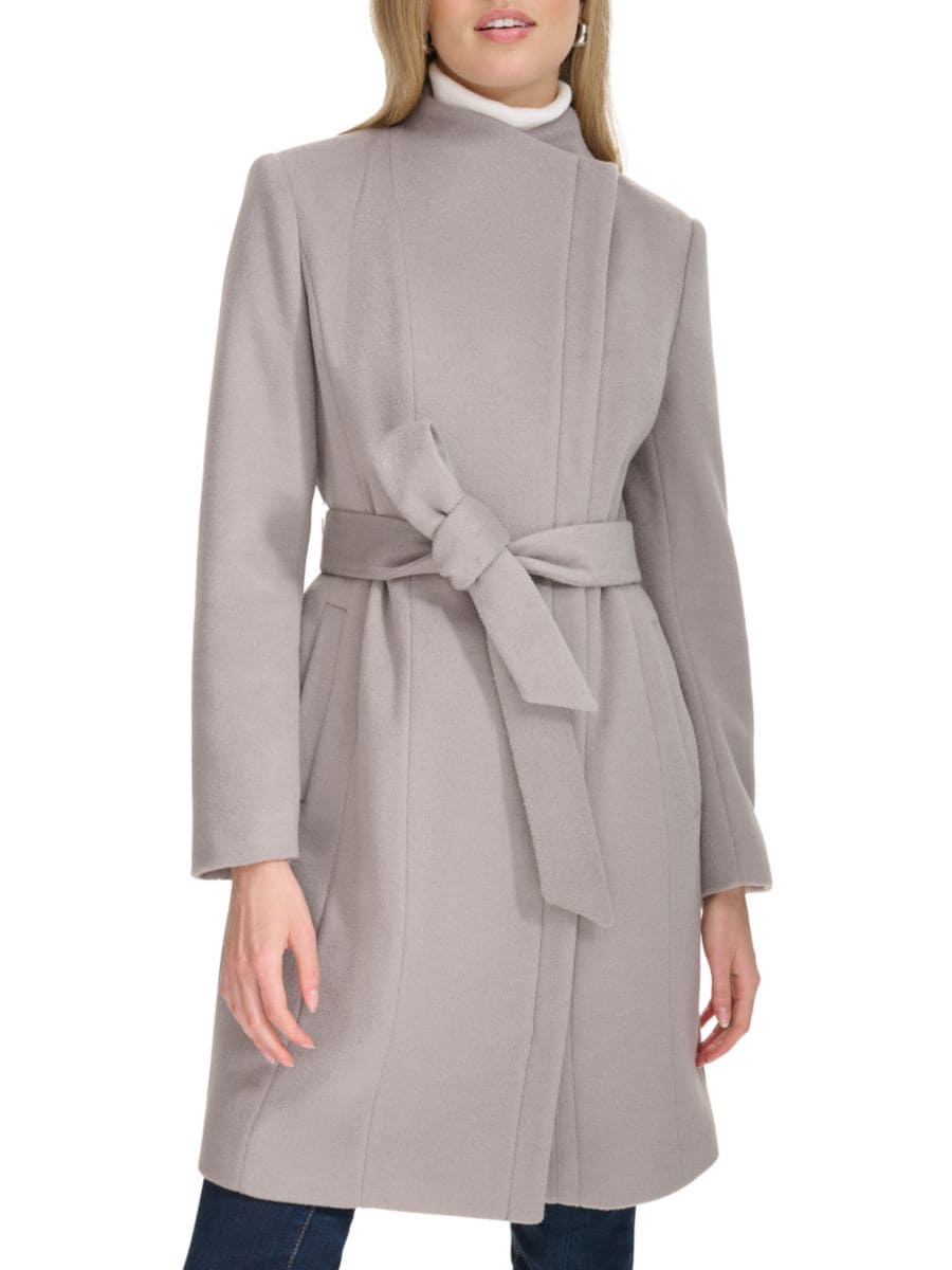 

Двубортное пальто из смесовой шерсти Cole Haan, цвет Fog