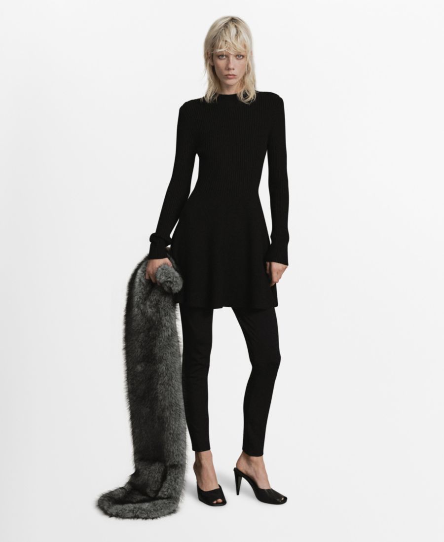 

Женское трикотажное платье А-силуэта в рубчик MANGO, Black