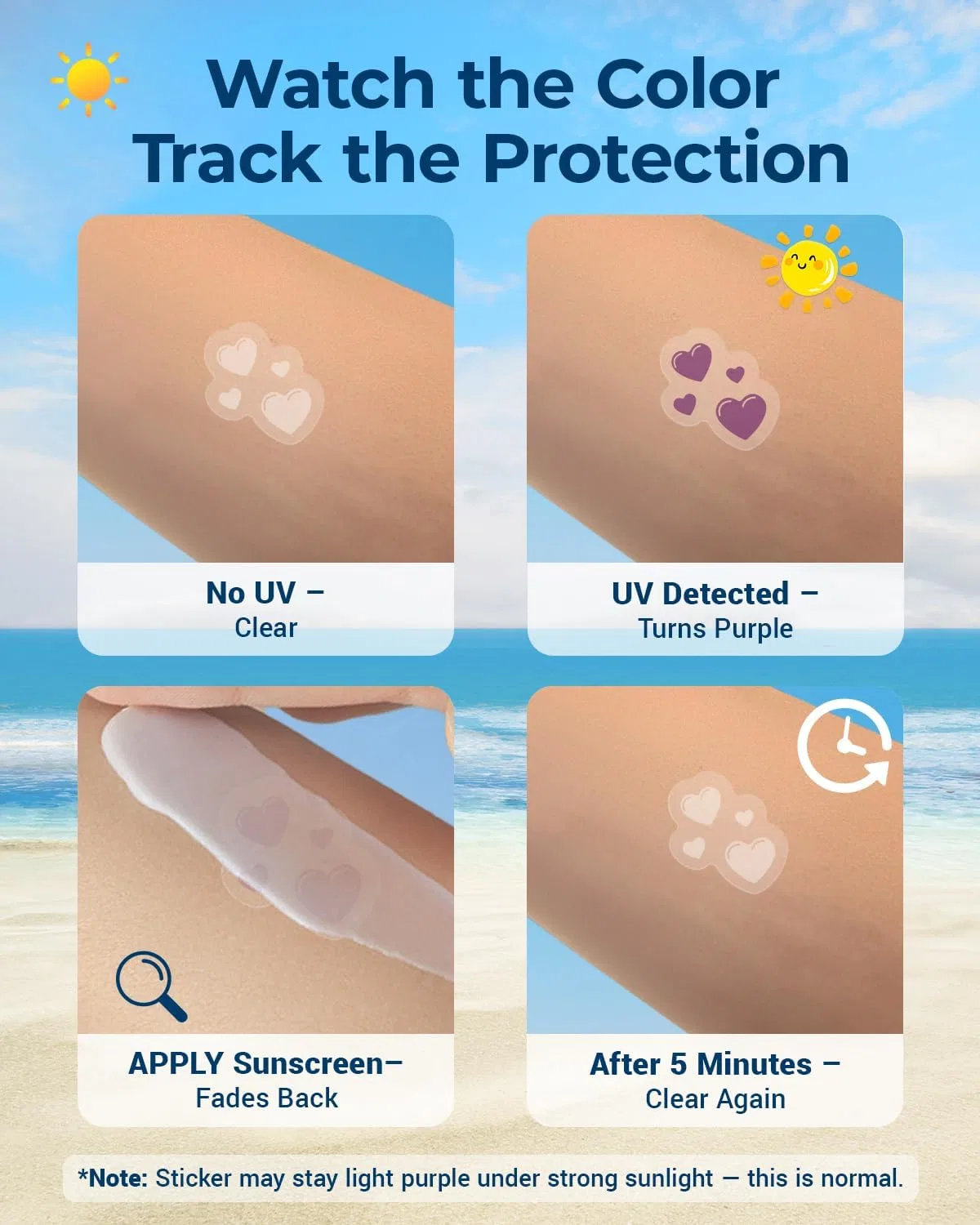 UV-стикеры для защиты от солнца Sodknow 80 шт фиолетовые — фото 3