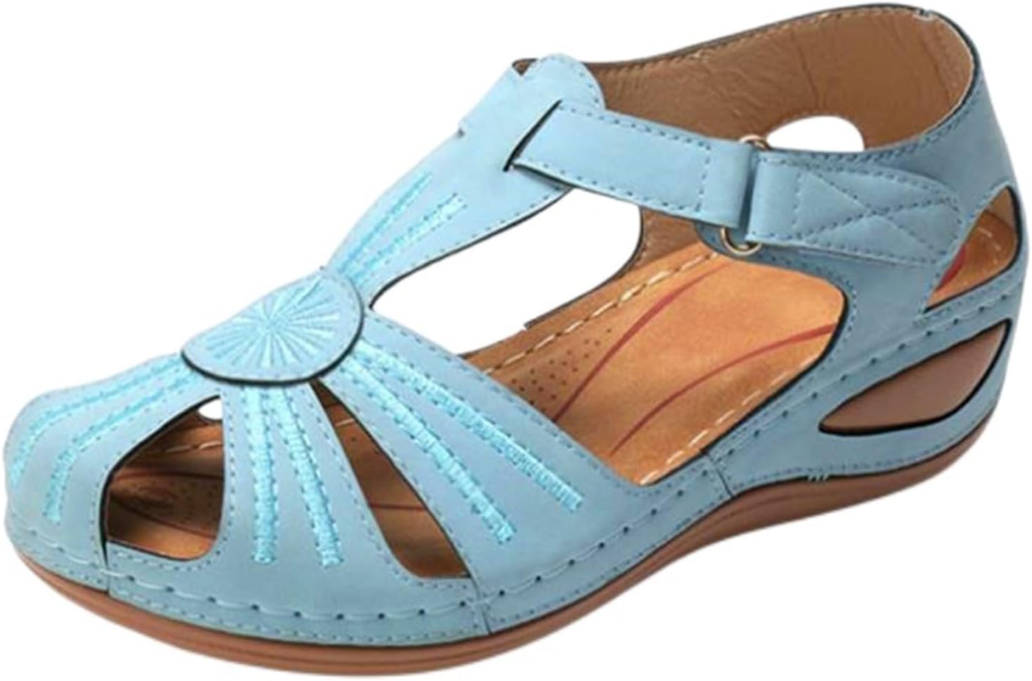 

Женские сандалии на танкетке, летние нарядные, закрытый носок, пляжные бохо с ремешком на щиколотке, удобные сандалии-слипоны в стиле гладиатор Generic, небесно-голубой