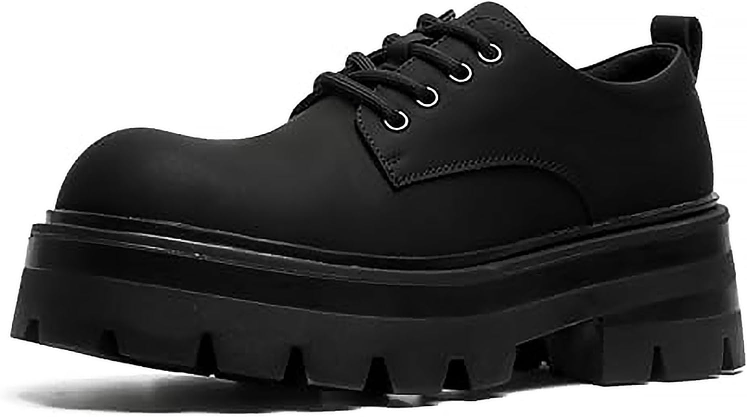 

Мужские кожаные ботинки на шнуровке с платформой, боевые ботинки, кожаные оксфорды на платформе, ретро, широкий носок, боковая молния, комфортный массивный каблук с протектором Generic, черный