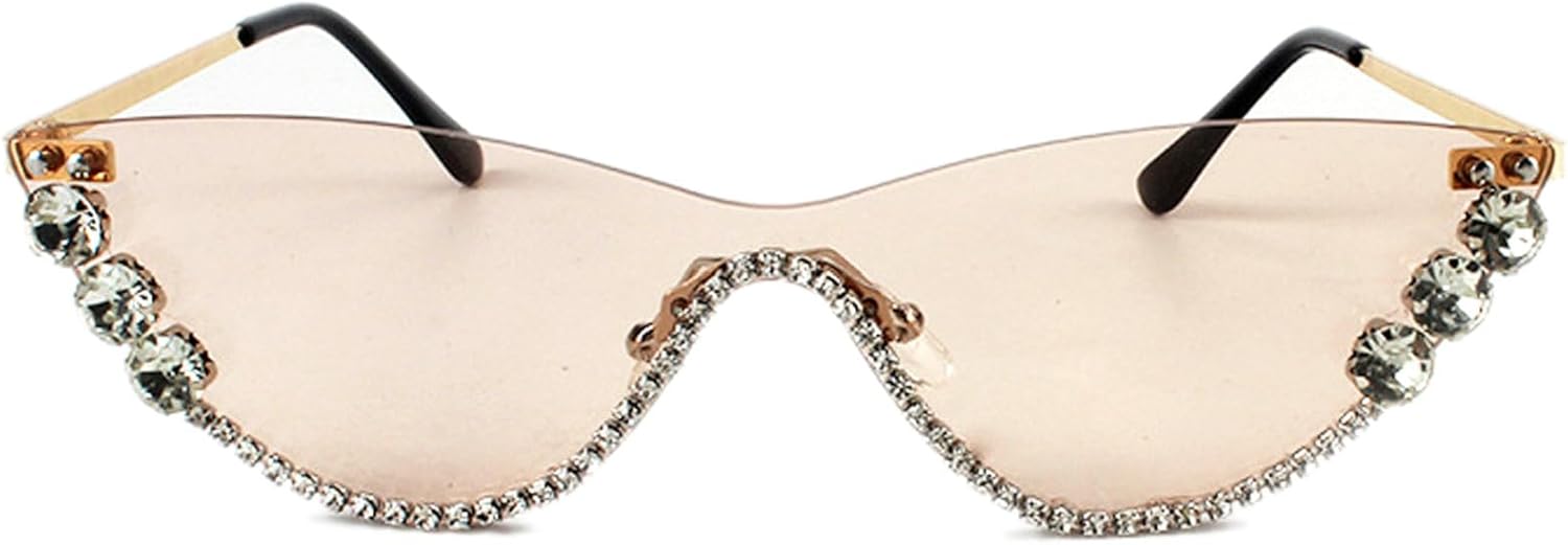 

Модные солнцезащитные очки «кошачий глаз» с бриллиантами для женщин, без оправы, со стразами, в винтажном стиле, для путешествий и вечеринок, с блестками mincl, Champagne