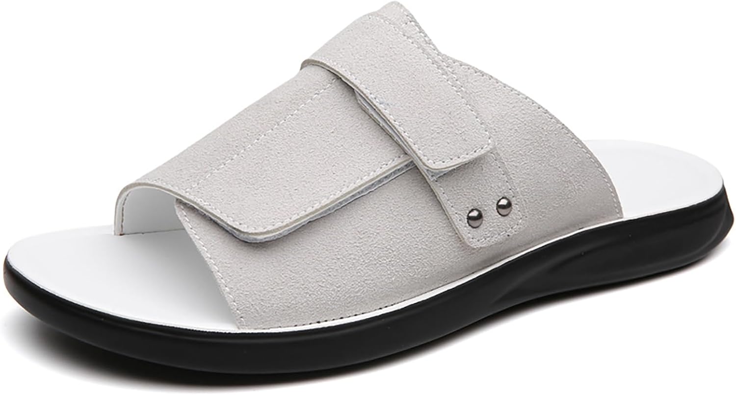 

Мужские кожаные сандалии на платформе QEOSNBX с регулируемой застежкой-липучкой, модные, с круглым носком, открытые, удобные, легкие, с мягкой подошвой, противоскользящие, повседневные для пляжной прогулки, белый