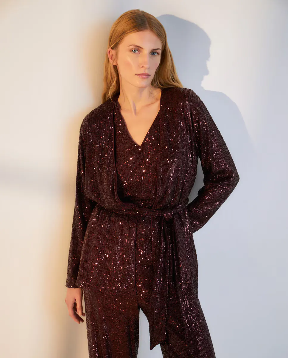 

Фантазийный женский вязаный жакет Woman El Corte Inglés, бордовый