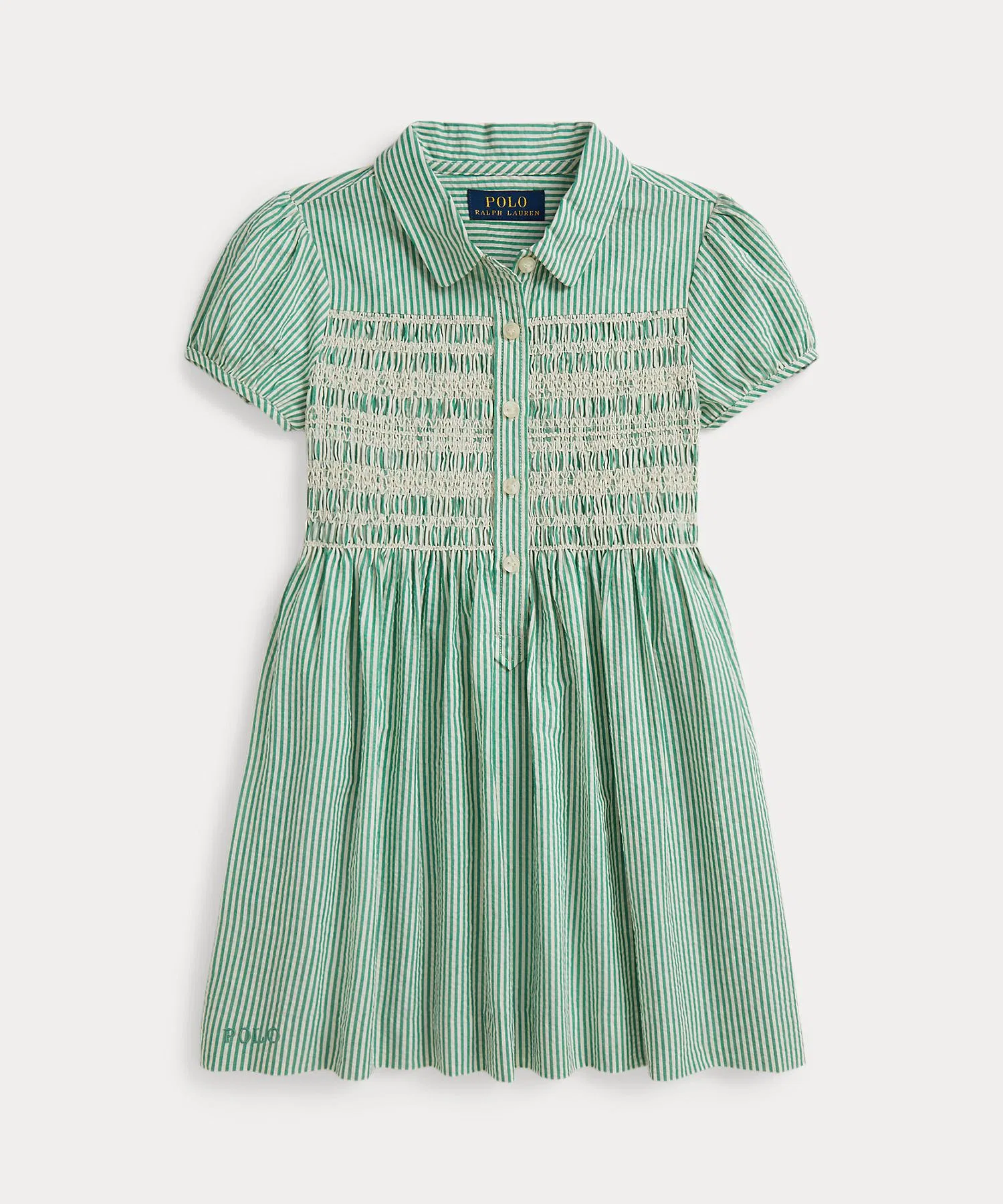 Детское хлопковое платье POLO RALPH LAUREN CHILDRENSWEAR в полоску бежевое — фото 2