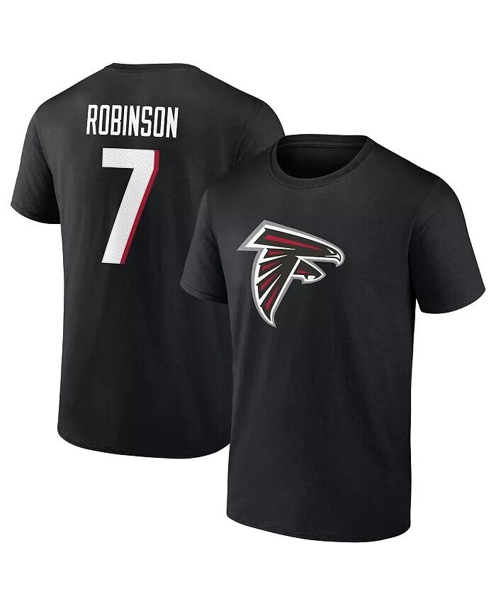 

Мужская черная футболка Bijan Robinson Atlanta Falcons Icon с именем и номером Fanatics