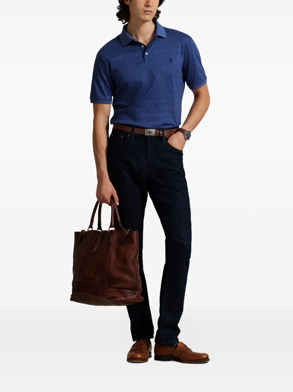 Клетчатая рубашка поло с короткими рукавами Polo Ralph Lauren, синий — фото 2