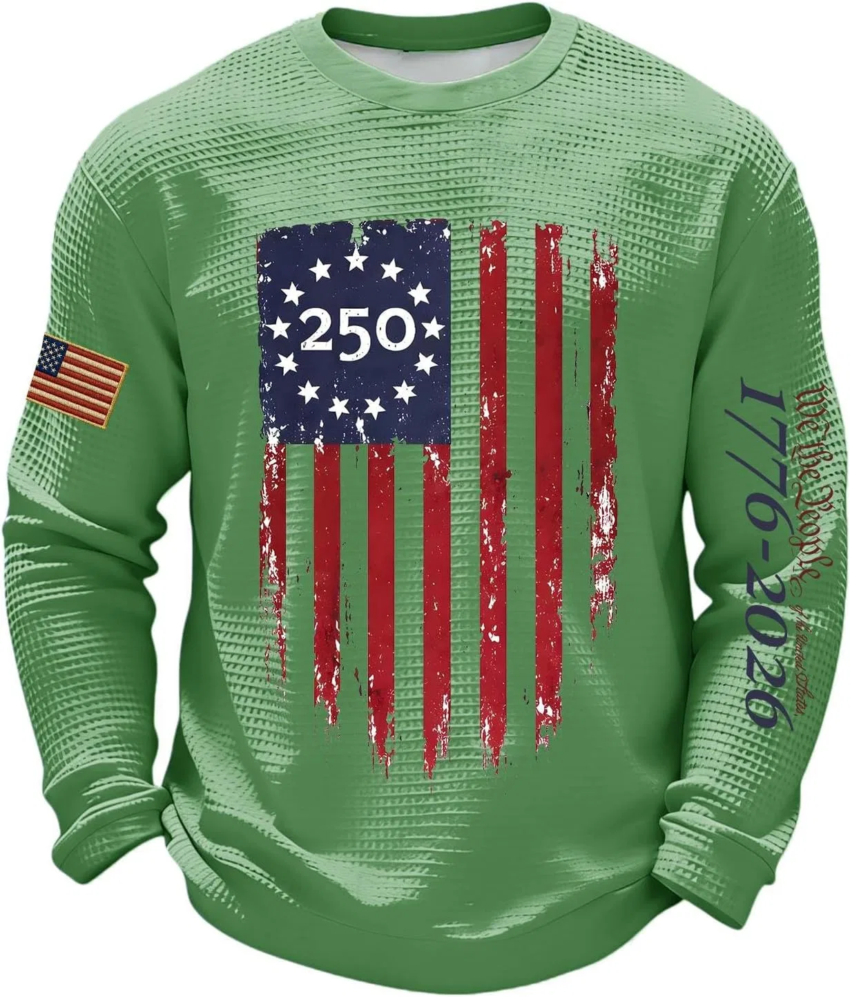 Футболка мужская с американским флагом, вафельная вязка, 1-Light Green