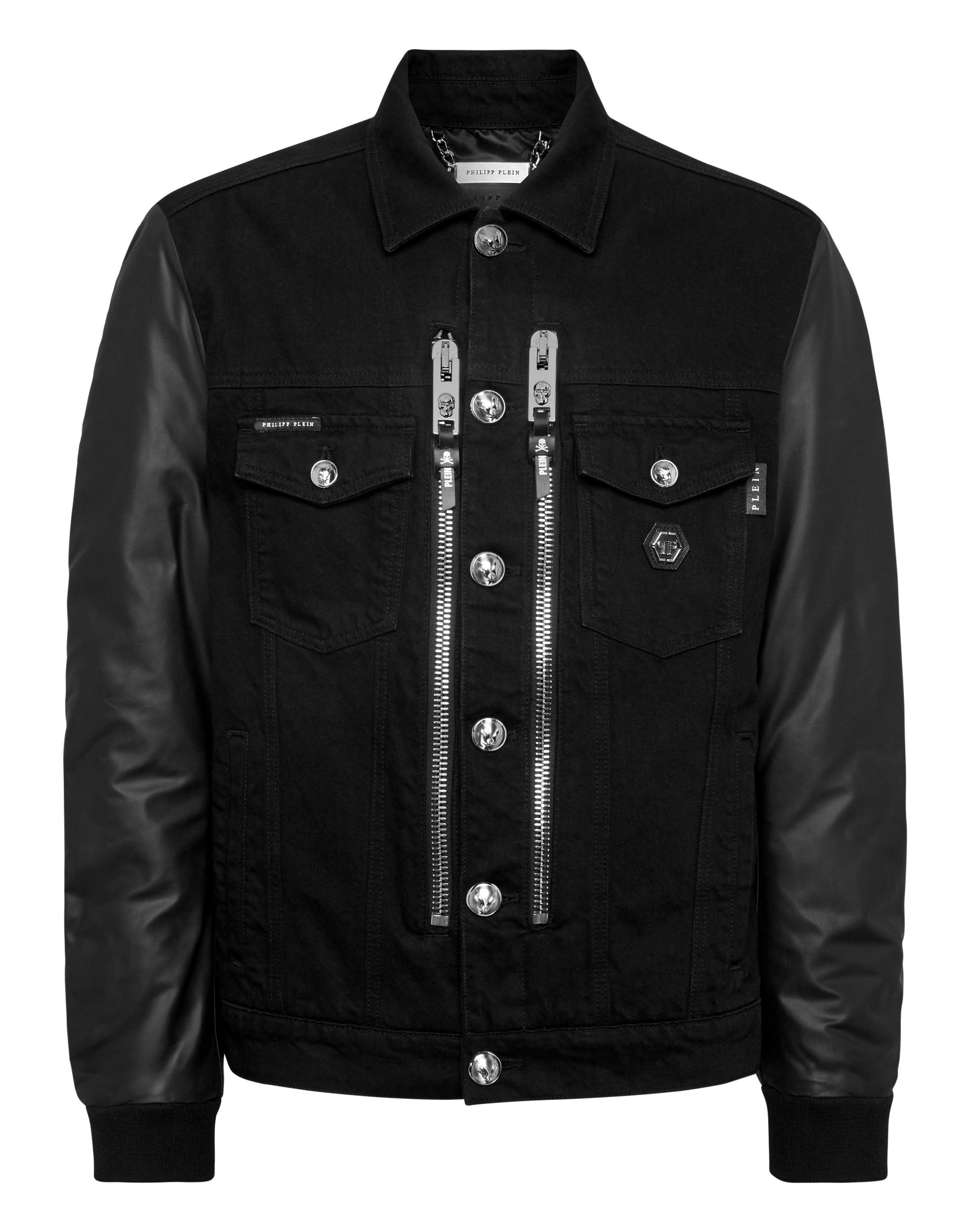 

Джинсовая куртка стандартного кроя с нейлоновыми рукавами Hexagon PHILIPP PLEIN, цвет summer night