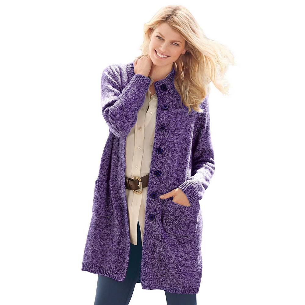 

Женщина в женском свитере больших размеров с мраморным рисунком Woman Within, цвет Radiant Purple Soft