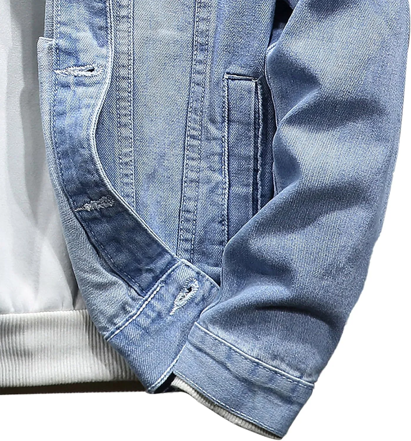 Мужская джинсовая куртка верхняя одежда slim fit классическая винтажная джинсовая куртка с длинным рукавом потертая destroyed джинсовый пиджак Generic, светло-голубой — фото 2