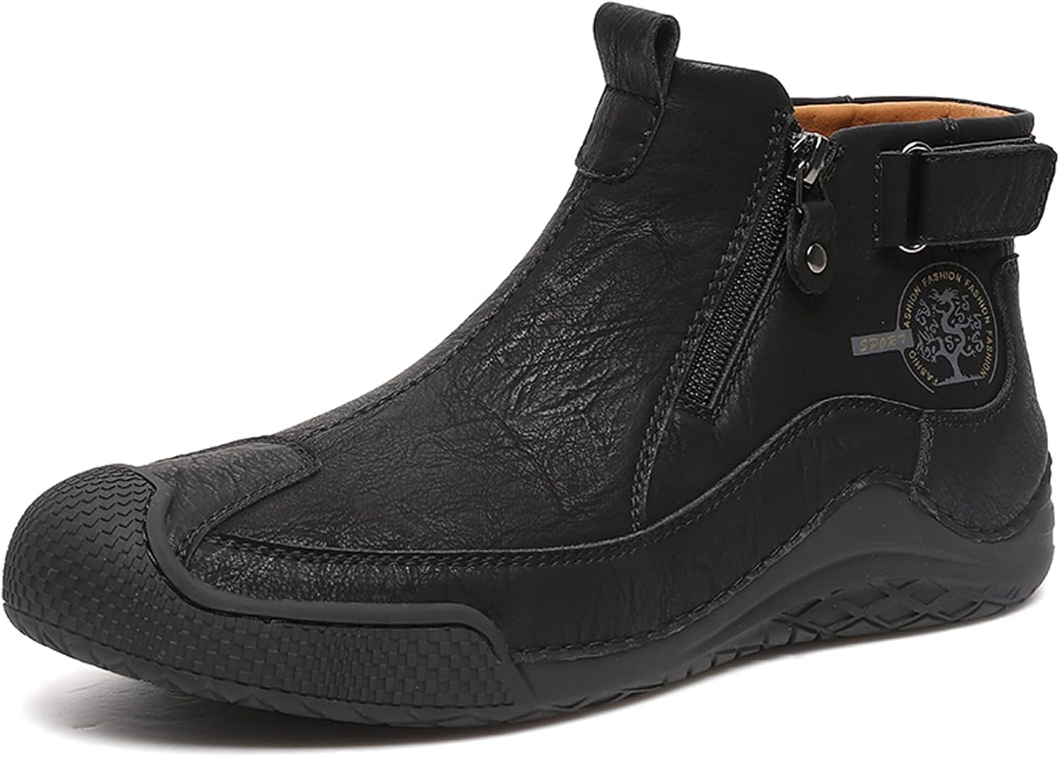 

Мужские итальянские кожаные высокие сапоги AMAZIDEAL, модные с круглым носком, боковой молнией, повседневные деловые сапоги, удобные, нескользящие, на легкой подошве, чукка до щиколотки, черный