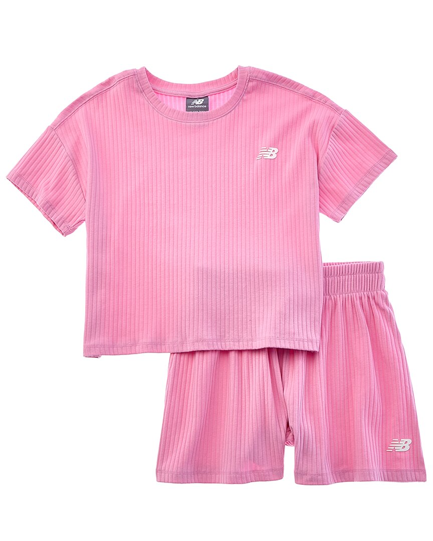 

New Balance Комплект из футболки и шорт с ребристой отделкой, розовый