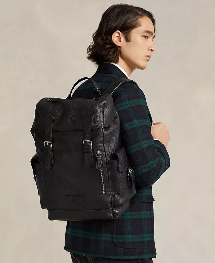 

Мужской рюкзак из шагреневой кожи Polo Ralph Lauren, черный