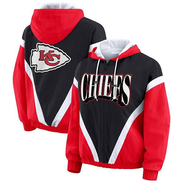 

Женская красно-черная куртка-ветровка Kansas City Chiefs plus size retro crinkle на молнии Wear By Erin Andrews