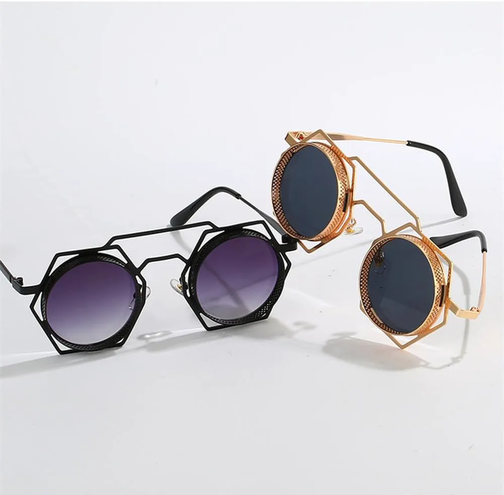 

Круглые солнцезащитные очки для женщин и мужчин с металлической сеткой, индивидуальные солнцезащитные очки, защитные очки от УФ-излучения UV400 HVTVTLA, Black-blue