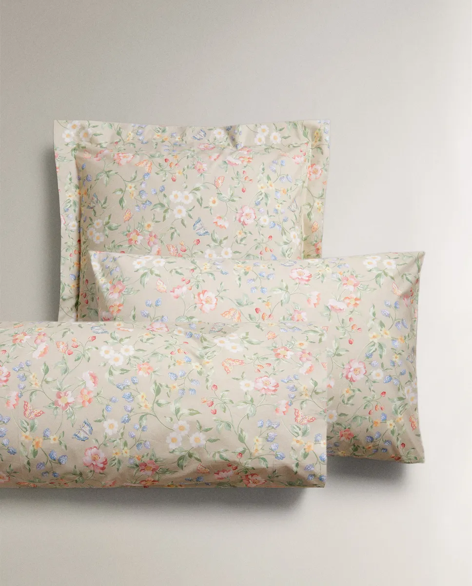 

Наволочка с цветочным принтом Zara Home, цвет Oyster White